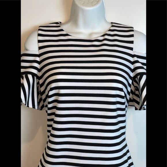 Calvin Klein Striped Cold-shoulder Sheath Dress - Picture 3 of 10